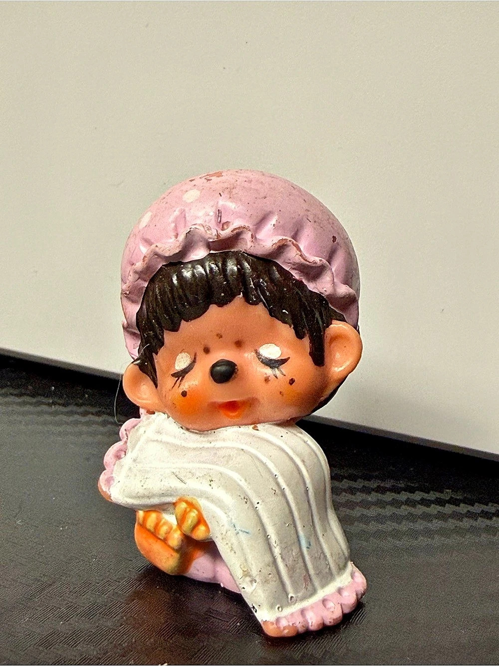 Monchhichi Bedtime Sleepy Sekiguchi 1979 Pink & White Figurine